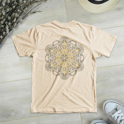 Olivenorma Metatrons Würfel, doppelseitig bedrucktes geometrisches T-Shirt mit V-Ausschnitt  - Beige - 2XL - image 14