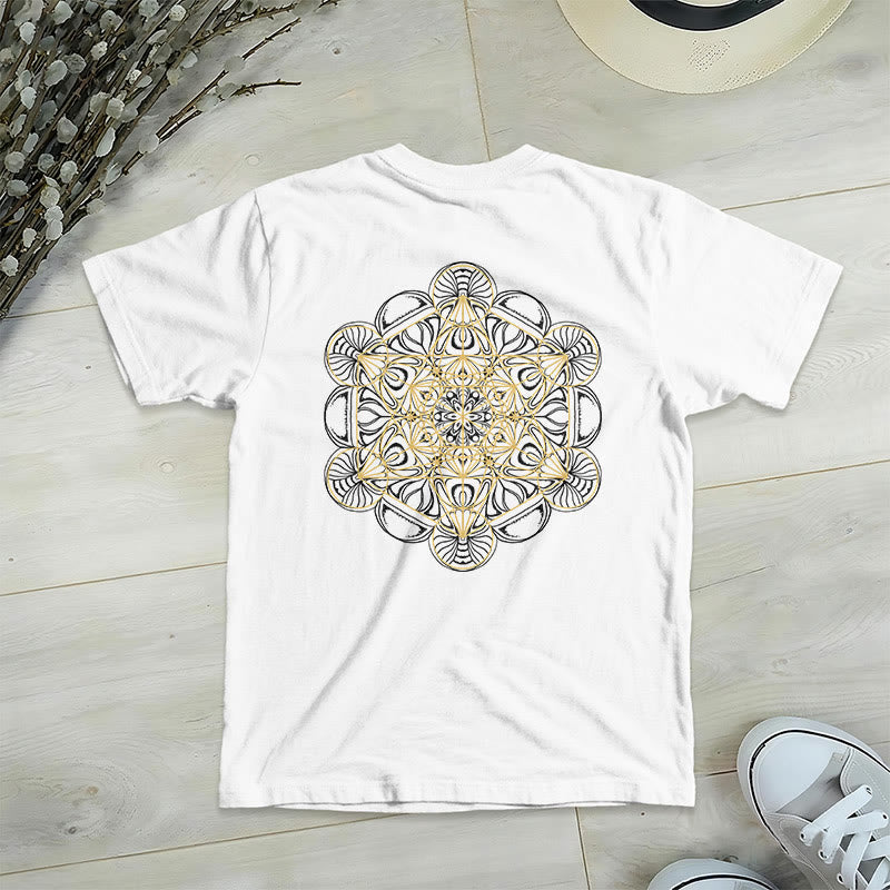 Olivenorma Metatrons Würfel, doppelseitig bedrucktes geometrisches T-Shirt mit V-Ausschnitt  - Weiß - 2XL - image 12