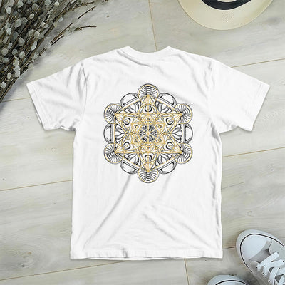 Olivenorma Metatrons Würfel, doppelseitig bedrucktes geometrisches T-Shirt mit V-Ausschnitt  - Weiß - 2XL - image 12