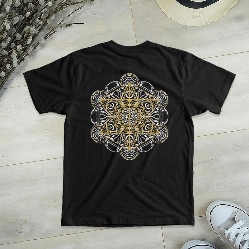 Olivenorma Metatrons Würfel, doppelseitig bedrucktes geometrisches T-Shirt mit V-Ausschnitt  - Schwarz - 2XL - image 10