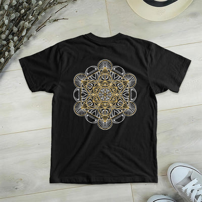 Olivenorma Metatrons Würfel, doppelseitig bedrucktes geometrisches T-Shirt mit V-Ausschnitt  - Schwarz - 2XL - image 10
