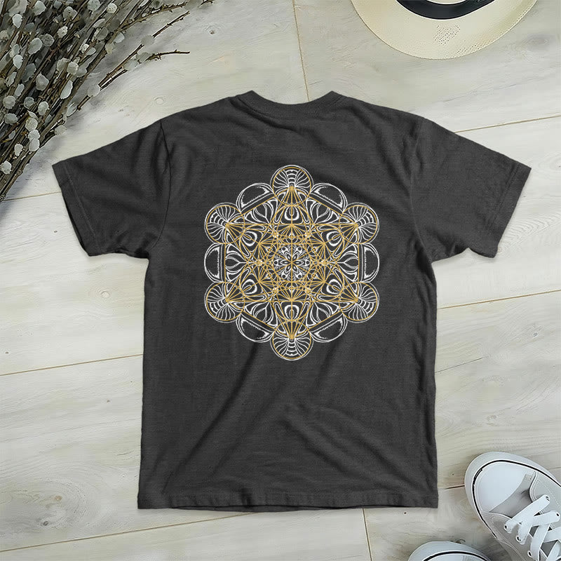 Olivenorma Metatrons Würfel, doppelseitig bedrucktes geometrisches T-Shirt mit V-Ausschnitt  - Grau - 2XL - image 16