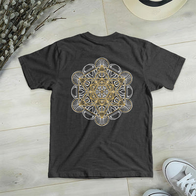 Olivenorma Metatrons Würfel, doppelseitig bedrucktes geometrisches T-Shirt mit V-Ausschnitt  - Grau - 2XL - image 16