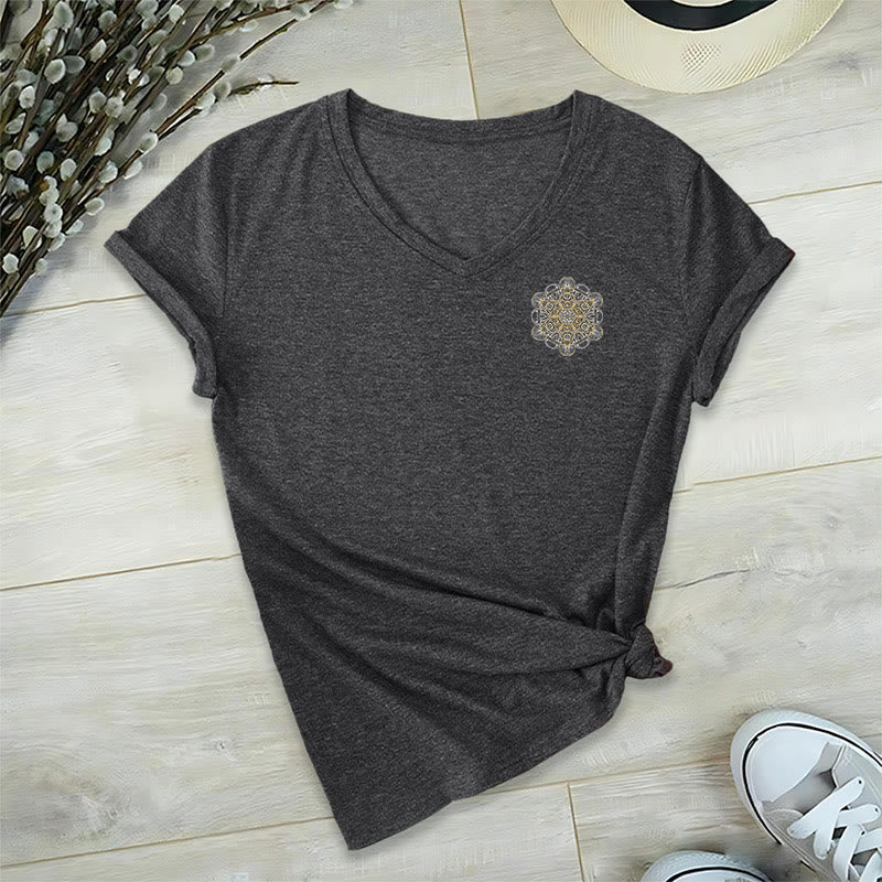 Olivenorma Metatrons Würfel, doppelseitig bedrucktes geometrisches T-Shirt mit V-Ausschnitt  - image 17