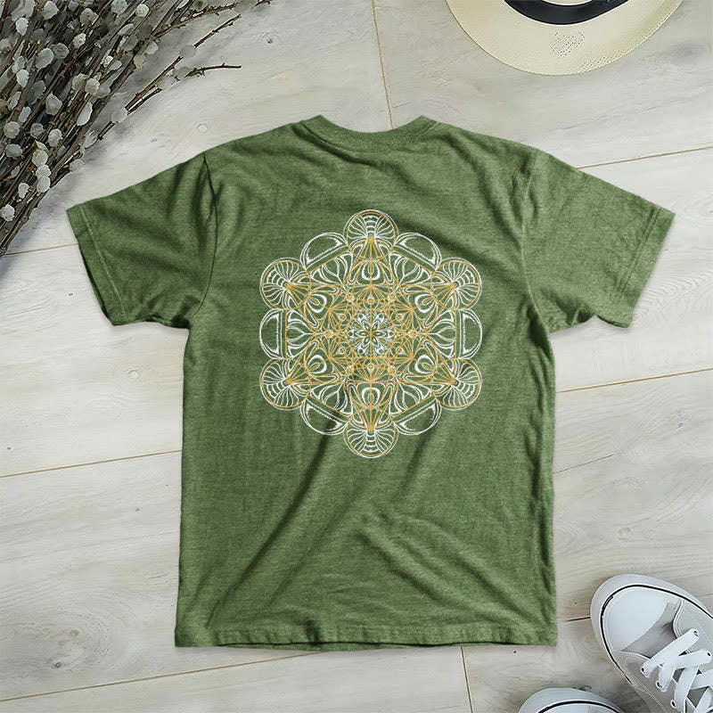 Olivenorma Metatrons Würfel, doppelseitig bedrucktes geometrisches T-Shirt mit V-Ausschnitt  - Olive - 2XL - image 20