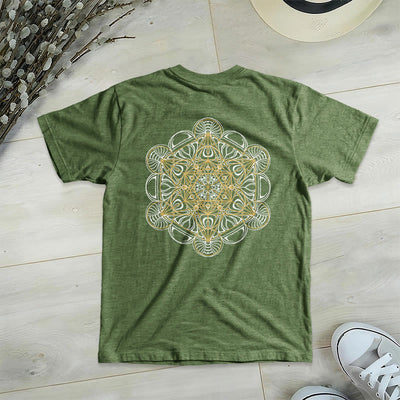 Olivenorma Metatrons Würfel, doppelseitig bedrucktes geometrisches T-Shirt mit V-Ausschnitt  - Olive - 2XL - image 20