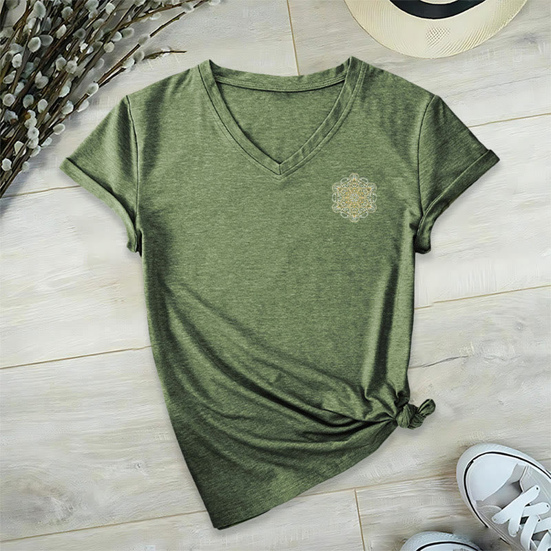 Olivenorma Metatrons Würfel, doppelseitig bedrucktes geometrisches T-Shirt mit V-Ausschnitt  - image 21