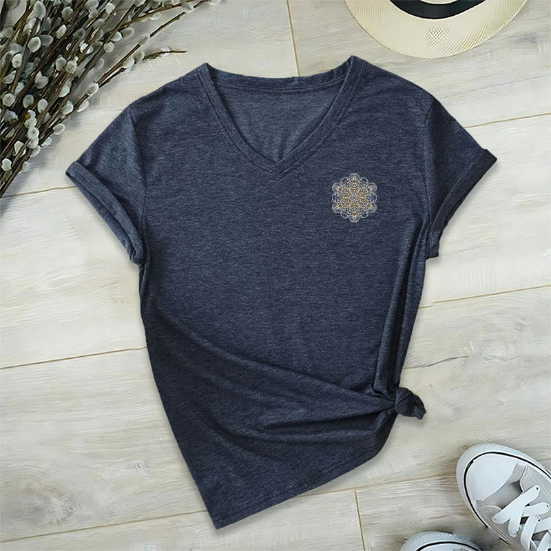 Olivenorma Metatrons Würfel, doppelseitig bedrucktes geometrisches T-Shirt mit V-Ausschnitt  - image 4