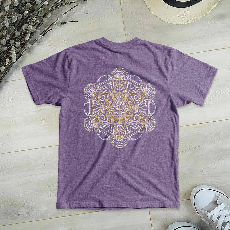 Olivenorma Metatrons Würfel, doppelseitig bedrucktes geometrisches T-Shirt mit V-Ausschnitt  - Lila - 2XL - image 18