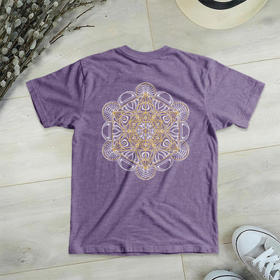 Olivenorma Metatrons Würfel, doppelseitig bedrucktes geometrisches T-Shirt mit V-Ausschnitt  - Lila - 2XL - image 18