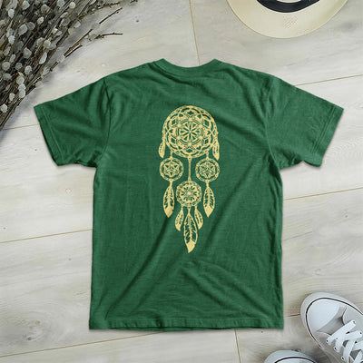 Olivenorma T-Shirt mit V-Ausschnitt und geometrischem Motiv „Blume des Lebens – Abwehr des Bösen“ - image 21