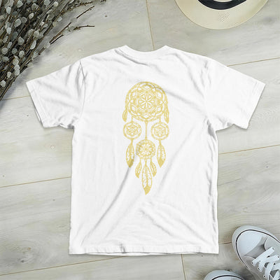 Olivenorma T-Shirt mit V-Ausschnitt und geometrischem Motiv „Blume des Lebens – Abwehr des Bösen“ - image 15