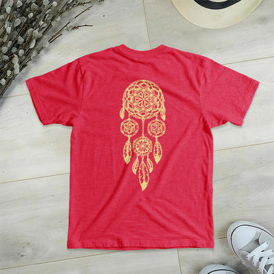 Olivenorma T-Shirt mit V-Ausschnitt und geometrischem Motiv „Blume des Lebens – Abwehr des Bösen“ - image 23