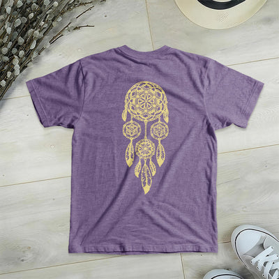 Olivenorma T-Shirt mit V-Ausschnitt und geometrischem Motiv „Blume des Lebens – Abwehr des Bösen“ - image 2