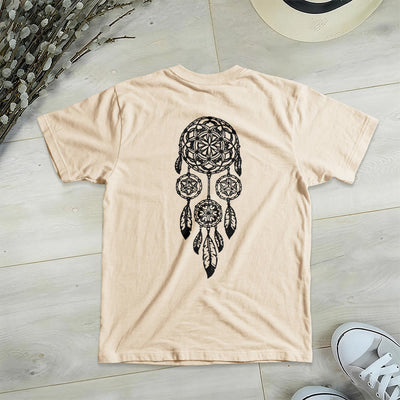 Olivenorma T-Shirt mit V-Ausschnitt und geometrischem Motiv „Blume des Lebens – Abwehr des Bösen“ - image 17