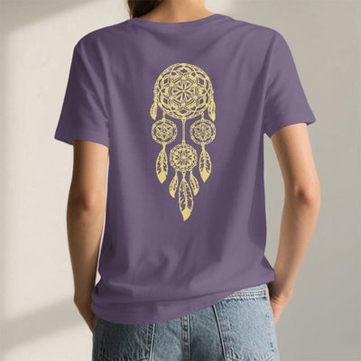 Olivenorma T-Shirt mit V-Ausschnitt und geometrischem Motiv „Blume des Lebens – Abwehr des Bösen“ - image 4