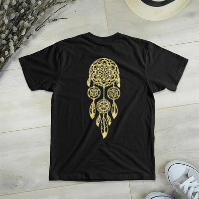 Olivenorma T-Shirt mit V-Ausschnitt und geometrischem Motiv „Blume des Lebens – Abwehr des Bösen“ - image 11