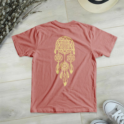 Olivenorma T-Shirt mit V-Ausschnitt und geometrischem Motiv „Blume des Lebens – Abwehr des Bösen“ - image 25
