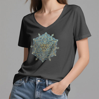Olivenorma Metatros Würfelsymbol Heilige Geometrie Heilung Tee V-Ausschnitt Spirituelles T-Shirt - image 3