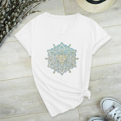 Olivenorma Metatros Würfelsymbol Heilige Geometrie Heilung Tee V-Ausschnitt Spirituelles T-Shirt - Weiß - 2XL - image 13
