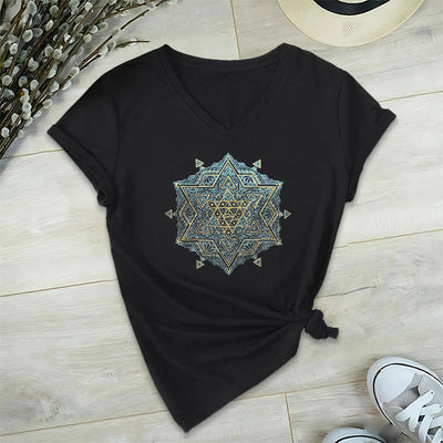 Olivenorma Metatros Würfelsymbol Heilige Geometrie Heilung Tee V-Ausschnitt Spirituelles T-Shirt - Schwarz - 2XL - image 11