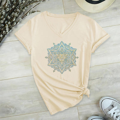 Olivenorma Metatros Würfelsymbol Heilige Geometrie Heilung Tee V-Ausschnitt Spirituelles T-Shirt - Beige - 2XL - image 15