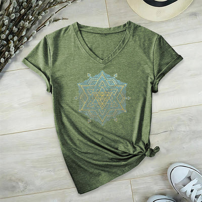 Olivenorma Metatros Würfelsymbol Heilige Geometrie Heilung Tee V-Ausschnitt Spirituelles T-Shirt - Olive - 2XL - image 27