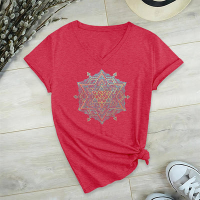 Olivenorma Metatros Würfelsymbol Heilige Geometrie Heilung Tee V-Ausschnitt Spirituelles T-Shirt - Rot - 2XL - image 31