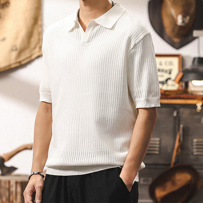 Olivenorma Herren-Poloshirt aus strukturiertem Strick, reguläre Passform, kurzärmelig, Baumwoll-Poloshirts - image 11