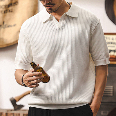 Olivenorma Herren-Poloshirt aus strukturiertem Strick, reguläre Passform, kurzärmelig, Baumwoll-Poloshirts - image 9