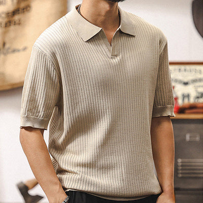 Olivenorma Herren-Poloshirt aus strukturiertem Strick, reguläre Passform, kurzärmelig, Baumwoll-Poloshirts - image 4