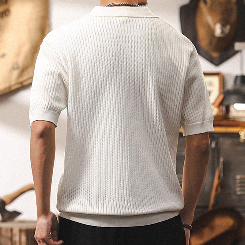 Olivenorma Herren-Poloshirt aus strukturiertem Strick, reguläre Passform, kurzärmelig, Baumwoll-Poloshirts - image 10
