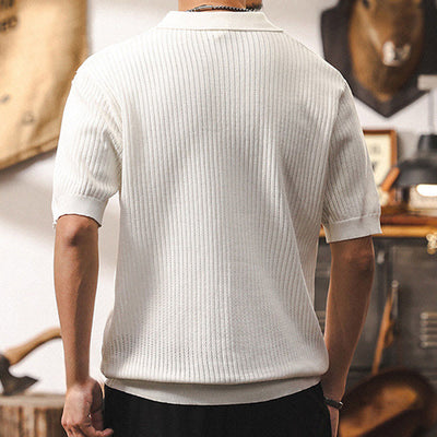 Olivenorma Herren-Poloshirt aus strukturiertem Strick, reguläre Passform, kurzärmelig, Baumwoll-Poloshirts - image 10