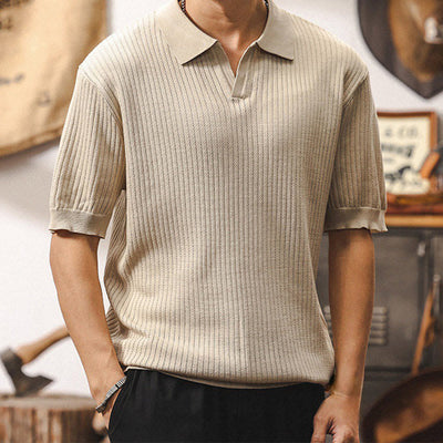 Olivenorma Herren-Poloshirt aus strukturiertem Strick, reguläre Passform, kurzärmelig, Baumwoll-Poloshirts - Beige - 4XL - image 1