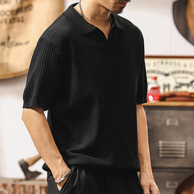 Olivenorma Herren-Poloshirt aus strukturiertem Strick, reguläre Passform, kurzärmelig, Baumwoll-Poloshirts - image 16