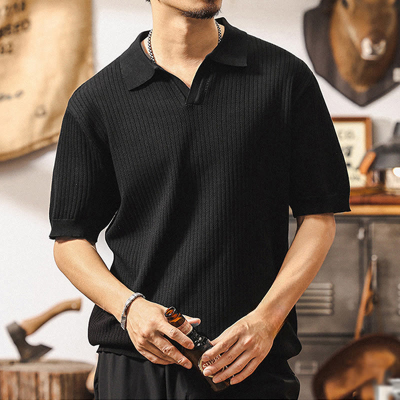 Olivenorma Herren-Poloshirt aus strukturiertem Strick, reguläre Passform, kurzärmelig, Baumwoll-Poloshirts - image 14