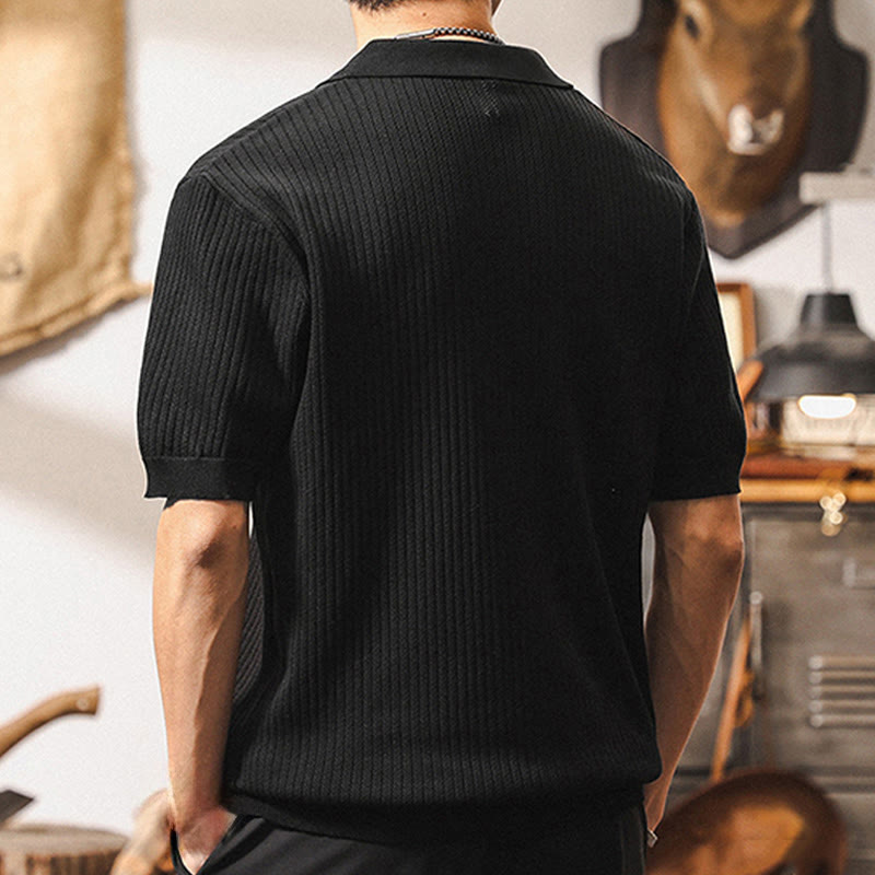 Olivenorma Herren-Poloshirt aus strukturiertem Strick, reguläre Passform, kurzärmelig, Baumwoll-Poloshirts - image 15