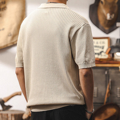 Olivenorma Herren-Poloshirt aus strukturiertem Strick, reguläre Passform, kurzärmelig, Baumwoll-Poloshirts - image 3