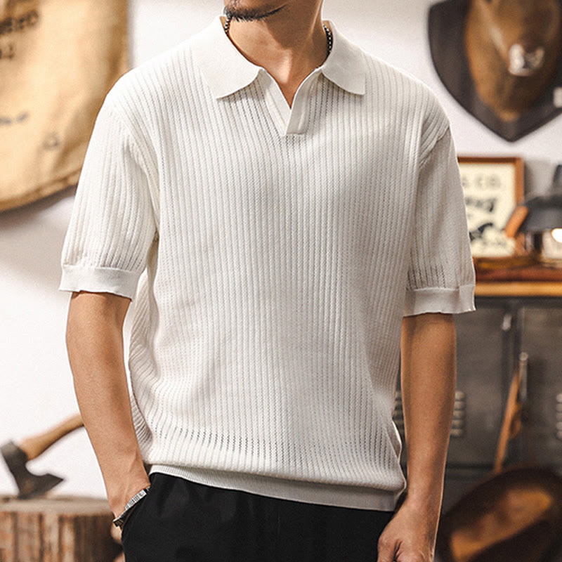 Olivenorma Herren-Poloshirt aus strukturiertem Strick, reguläre Passform, kurzärmelig, Baumwoll-Poloshirts - Weiß - 4XL - image 8
