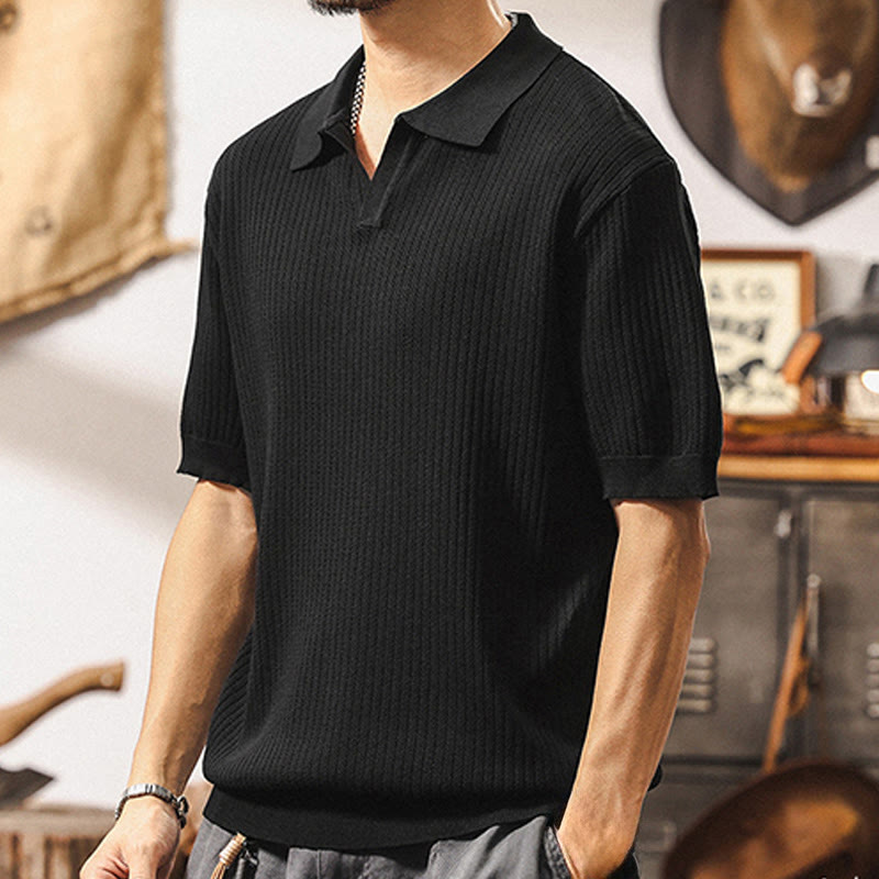 Olivenorma Herren-Poloshirt aus strukturiertem Strick, reguläre Passform, kurzärmelig, Baumwoll-Poloshirts - image 17