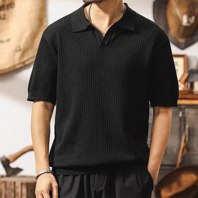 Olivenorma Herren-Poloshirt aus strukturiertem Strick, reguläre Passform, kurzärmelig, Baumwoll-Poloshirts - Schwarz - 4XL - image 13
