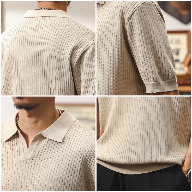 Olivenorma Herren-Poloshirt aus strukturiertem Strick, reguläre Passform, kurzärmelig, Baumwoll-Poloshirts - image 7
