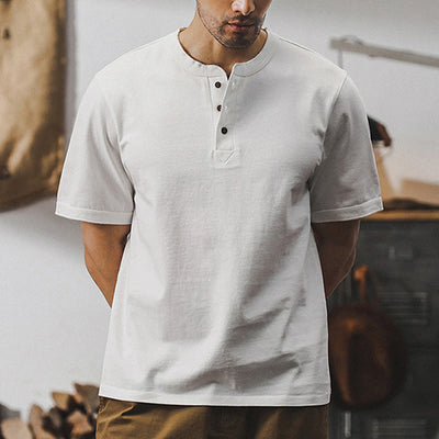 Olivenorma Vintage Herren Rundhalsausschnitt Loose Fit Schwere Baumwolle Sommer Herbst Hemden - Weiß - 4XL - image 9