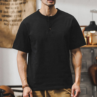 Olivenorma Vintage Herren Rundhalsausschnitt Loose Fit Schwere Baumwolle Sommer Herbst Hemden - Schwarz - 4XL - image 13