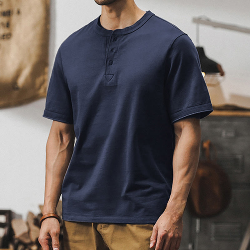 Olivenorma Vintage Herren Rundhalsausschnitt Loose Fit Schwere Baumwolle Sommer Herbst Hemden - Marine - 4XL - image 12