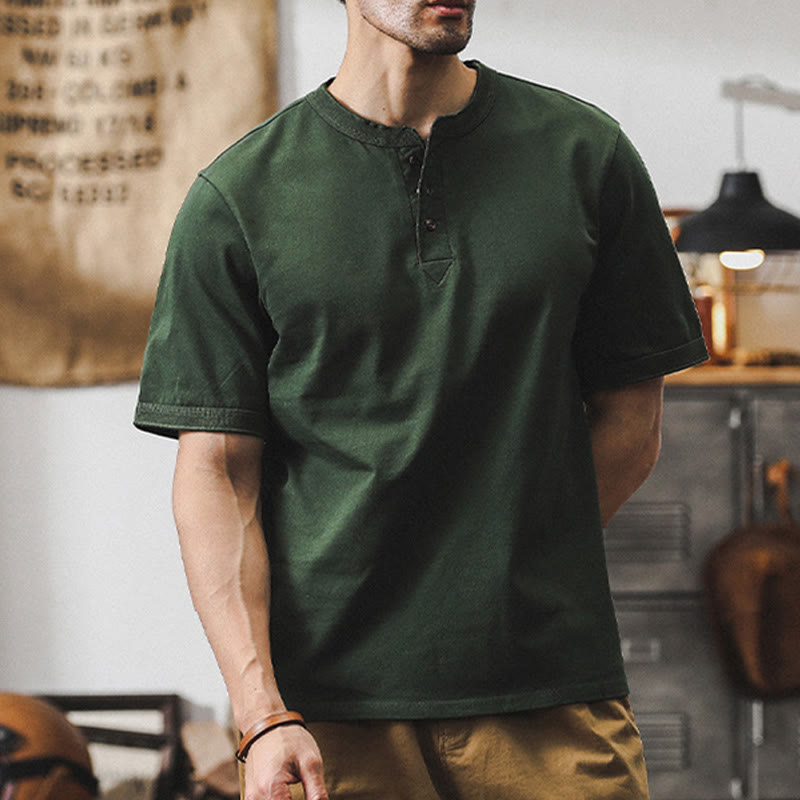 Olivenorma Vintage Herren Rundhalsausschnitt Loose Fit Schwere Baumwolle Sommer Herbst Hemden - image 4