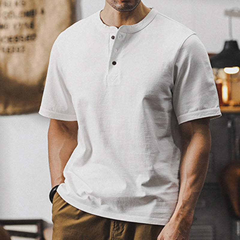 Olivenorma Vintage Herren Rundhalsausschnitt Loose Fit Schwere Baumwolle Sommer Herbst Hemden - image 10