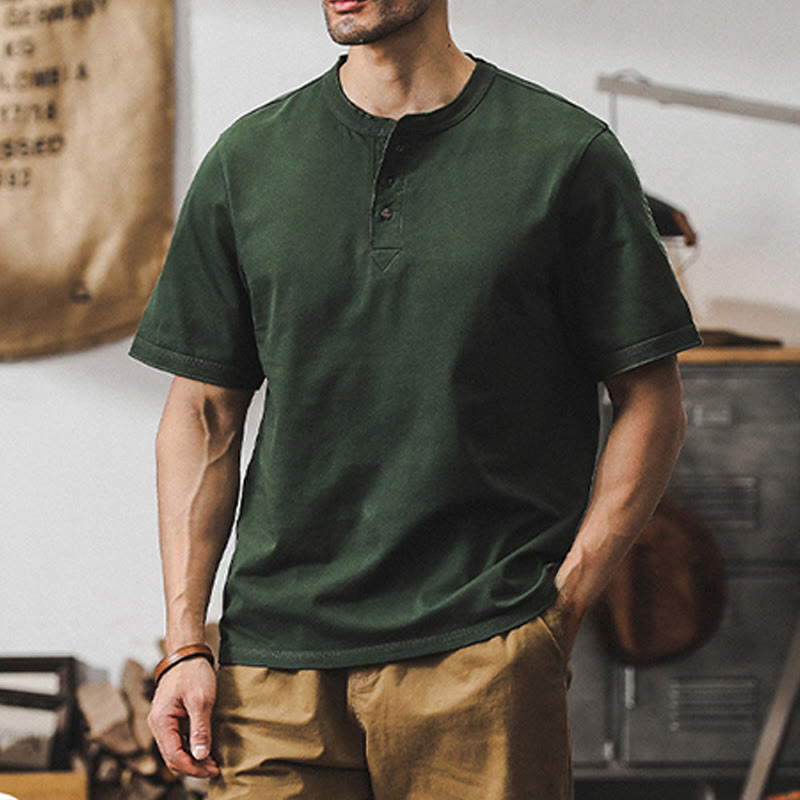 Olivenorma Vintage Herren Rundhalsausschnitt Loose Fit Schwere Baumwolle Sommer Herbst Hemden - image 3