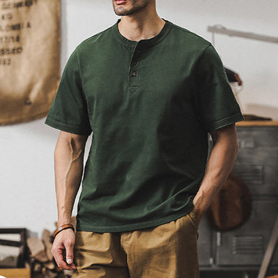 Olivenorma Vintage Herren Rundhalsausschnitt Loose Fit Schwere Baumwolle Sommer Herbst Hemden - image 3