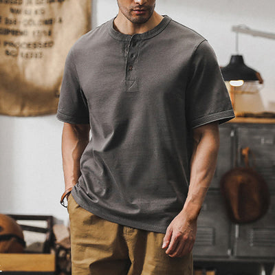 Olivenorma Vintage Herren Rundhalsausschnitt Loose Fit Schwere Baumwolle Sommer Herbst Hemden - image 18